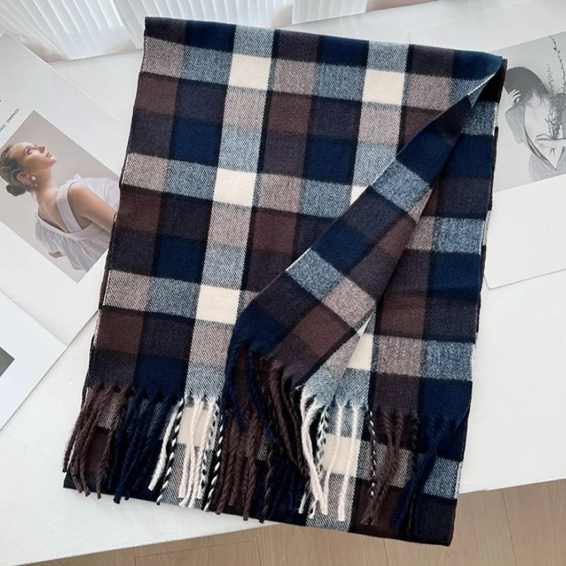 35*200cm Plaid Scarf Women Winter Tassel Travel Warm Long Neckerchief Shawl Lady Cashmere Wrap Pashmina Fashion