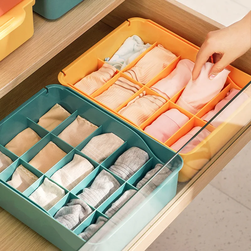 1/10/15 Grid Slide Cover Underwear Storage Boxes with Lid Panties Socks Bra Drawers Organizer for Wardrobe Closet Bedroom