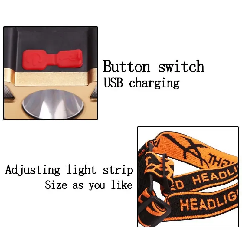 Headlight, strong light, super bright, rechargeable fishing light, long-range, super bright, head mounted mining lamp flashlight