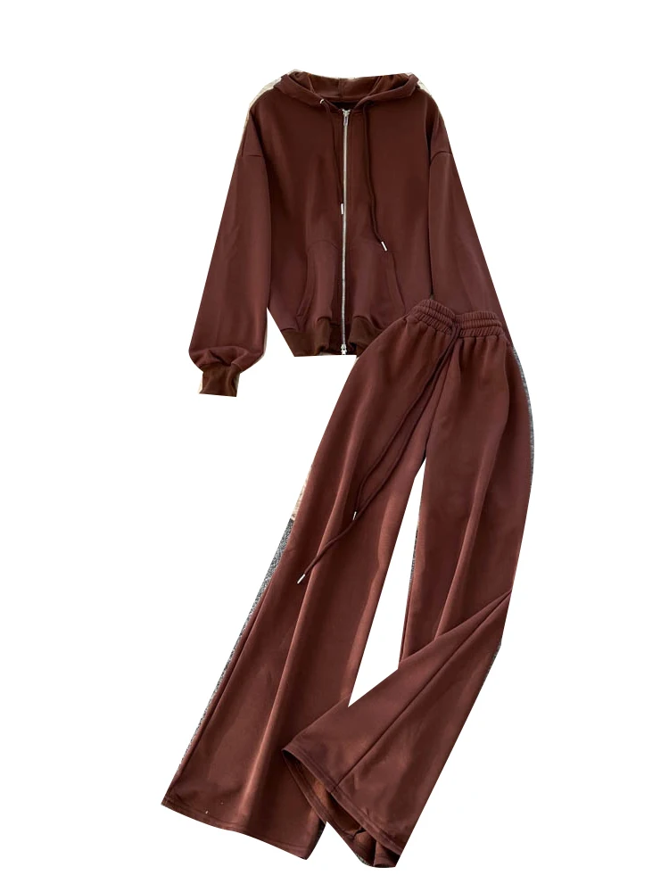 Conjunto deportivo informal de dos piezas para mujer, sudadera de cintura alta Jaet Long Sve, prendas de vestir exteriores con capucha, corte holgado, Faion de otoño