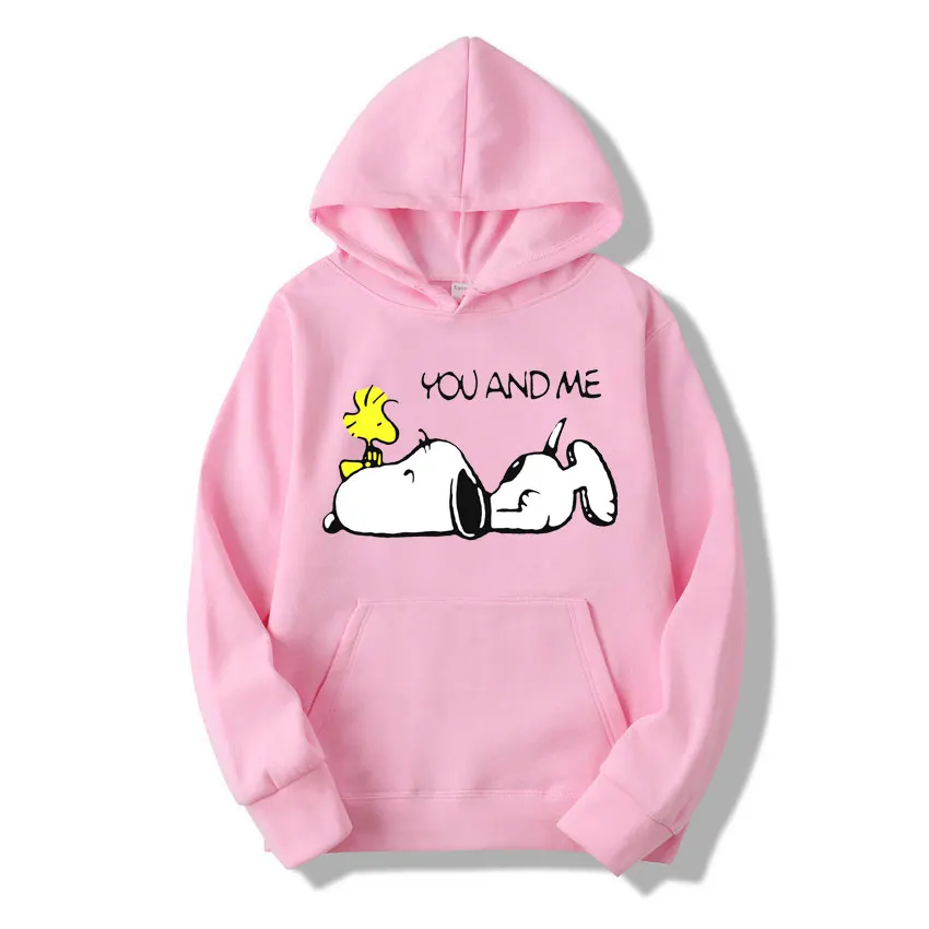 Snoopy You And Me Cartoon Anime Women Pullover Spring Autumn Men Oversized Hoodie 2024 Casual Couple Sweatshirt Clothes Tops