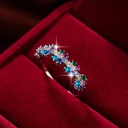 Huitan New Colored Cubic Zirconia Rings for Women Silver Color Luxury Wedding Band Accessories Engagement Party Fashion Jewelry