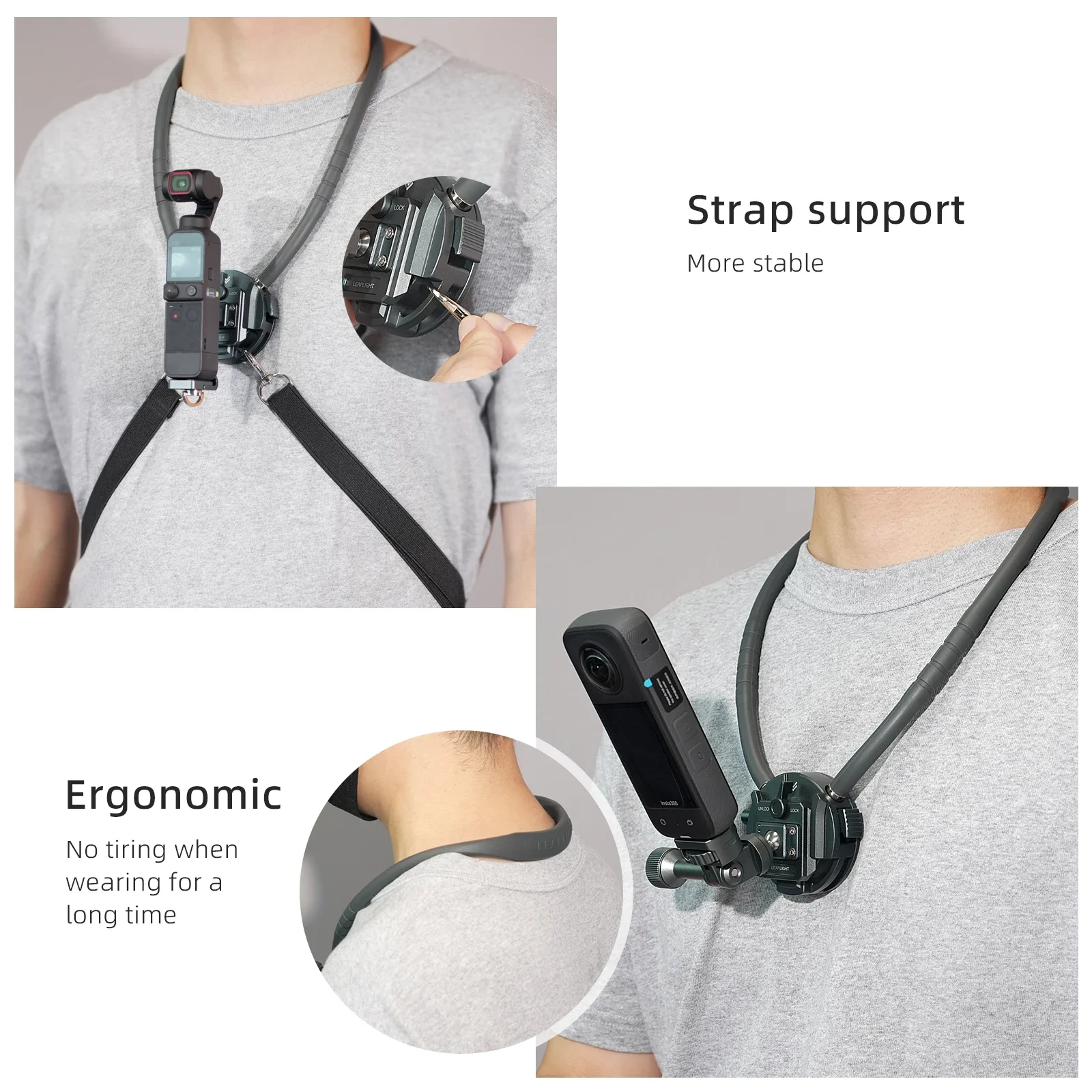 Neck Mount for Phone Action Camera POV/Vlog Selfie Kit Hand Free Chest Strap Video Recording for GoPro Pocket Insta360