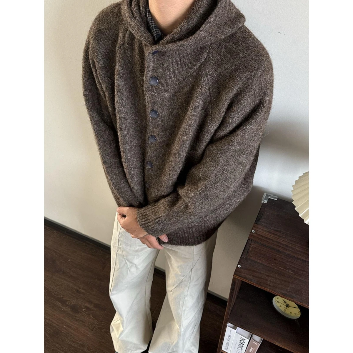 

Thiened Open Cardigan Sweater Men's Autumn Winter Korean Sle Loose Outerwear Couple's Sle Pure Color Lazy Coat