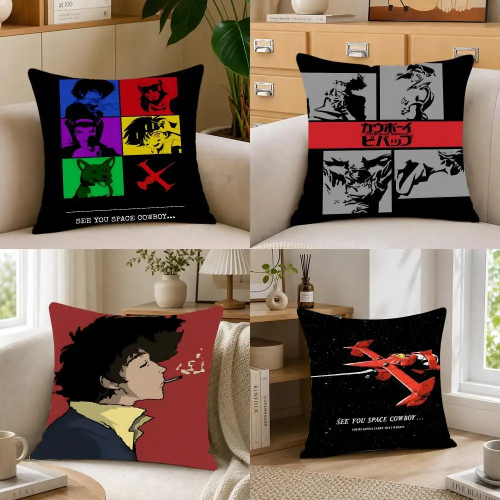 Anime Sci-Fi Cowboy Bebop Cushion Cover Crystal velvet sofa Aesthetic room decor Car seat back cushion