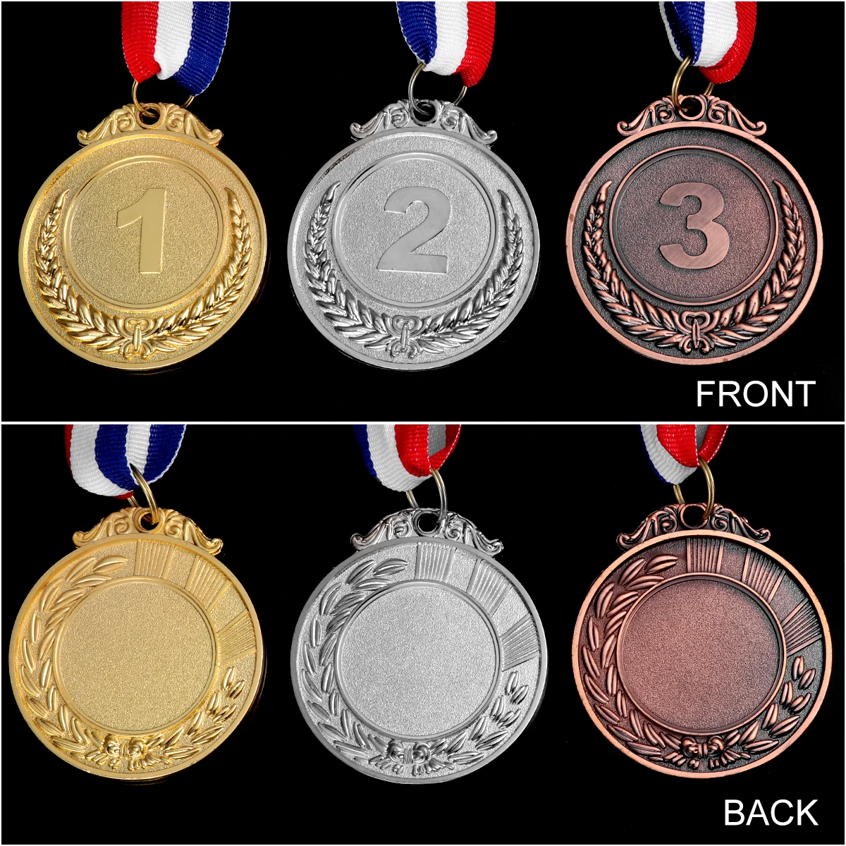 3PCS Gold Silver Bronze Style Metal Award Medals with Neck Ribbon for Sports Academics or Any Competition Diameter 5.1CM Small