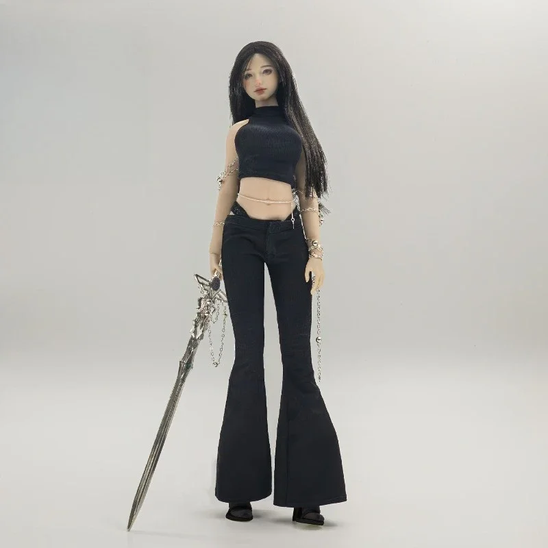 1/6 Maßstab, schwarzes, verführerisches Outfit für weibliche Figuren: Oberteil mit freiem Schulterbereich und Hose, Kleidungsset für 12-Zoll-Soldaten-Actionfiguren, zur Dekoration von Szenen. – Detail 2
