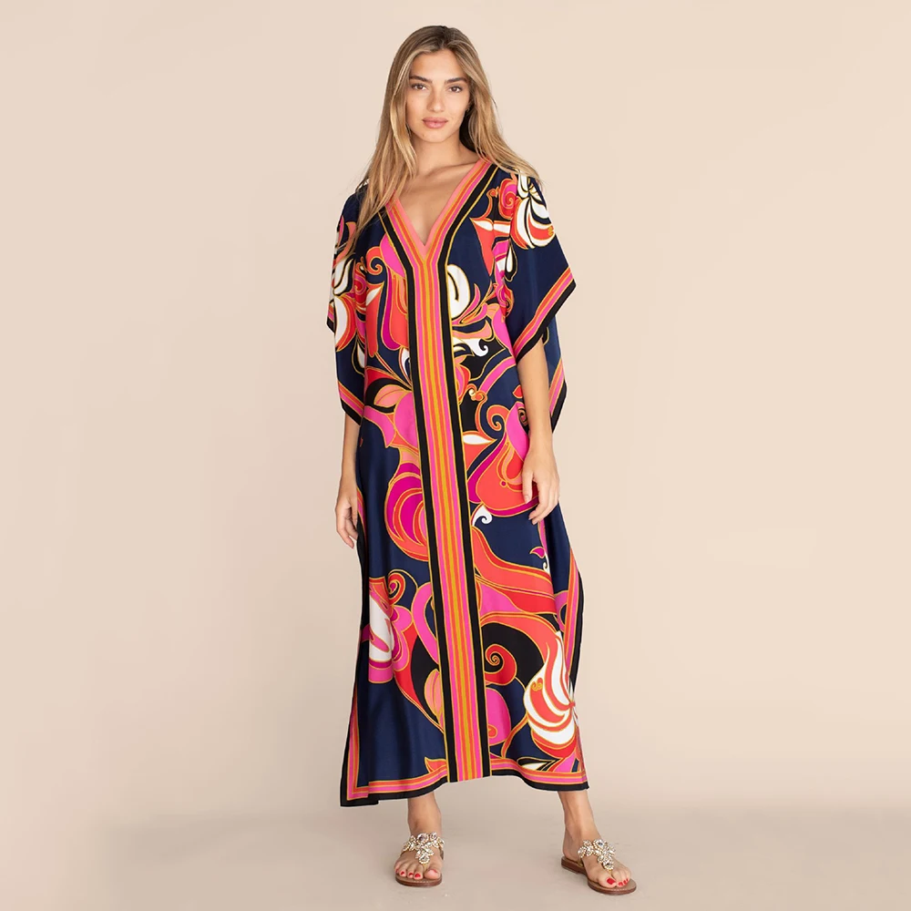 Abiti caftano da donna Costume da bagno taglie forti Copricostume con scollo a V Abito a pipistrello Abiti mumu caftano marocchino vestibilità ampia