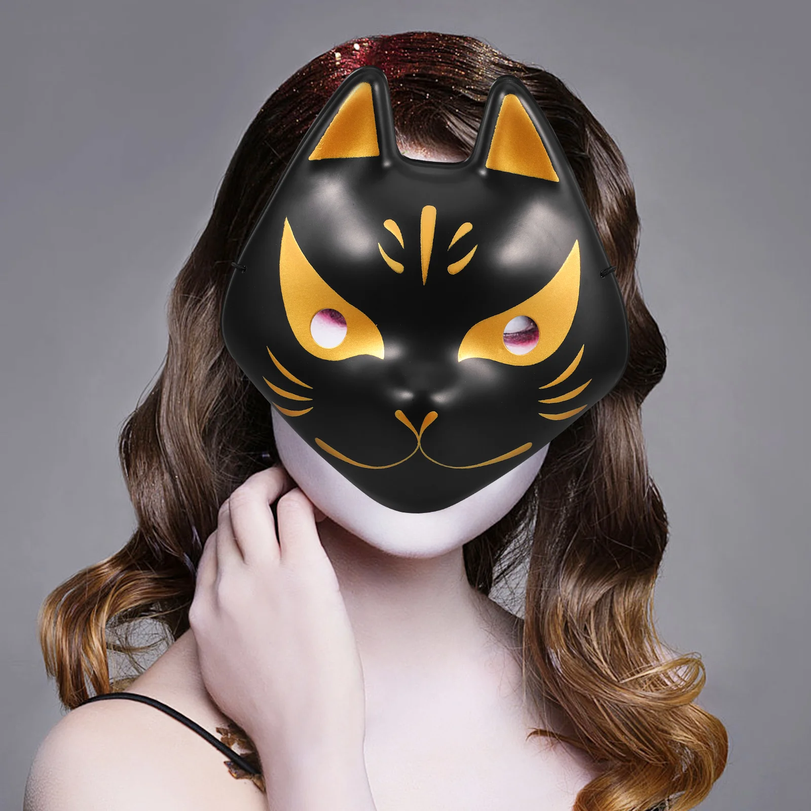 HprognFox-Masque japonais en plastique, Miss Kitsunekabuki, Cosplay animal exquis, 2 pièces