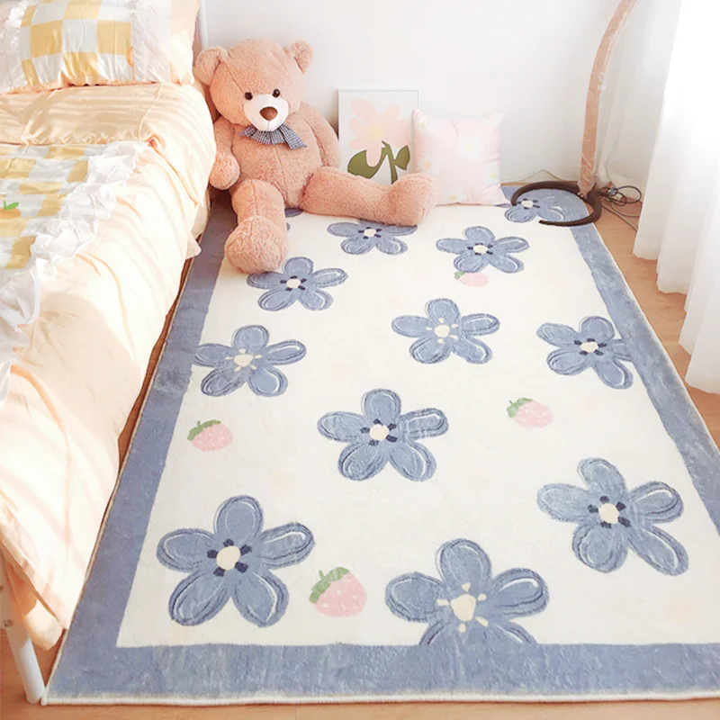 Large Area Carpets for Living Room Children Room Plush Floor Mat Nordic Bedroom Decor Bedside Carpet Thicken Non-slip Floral Rug