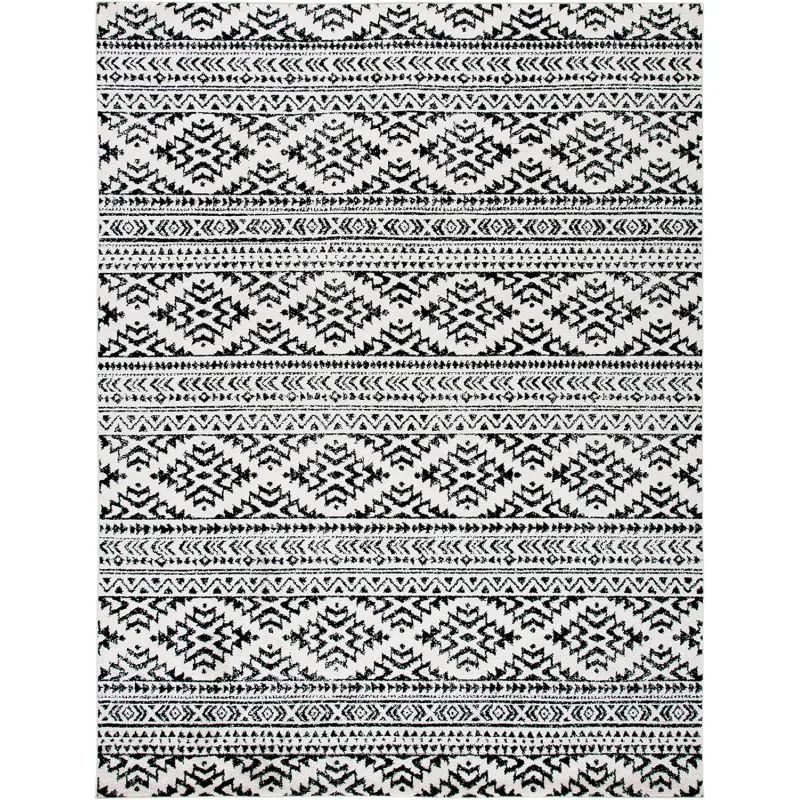 Tulum Collection X-Large Area Rug - 12' x 15', Ivory & Black, Moroccan Boho Tribal Design, Non-Shedding & Easy Care, Ideal for H