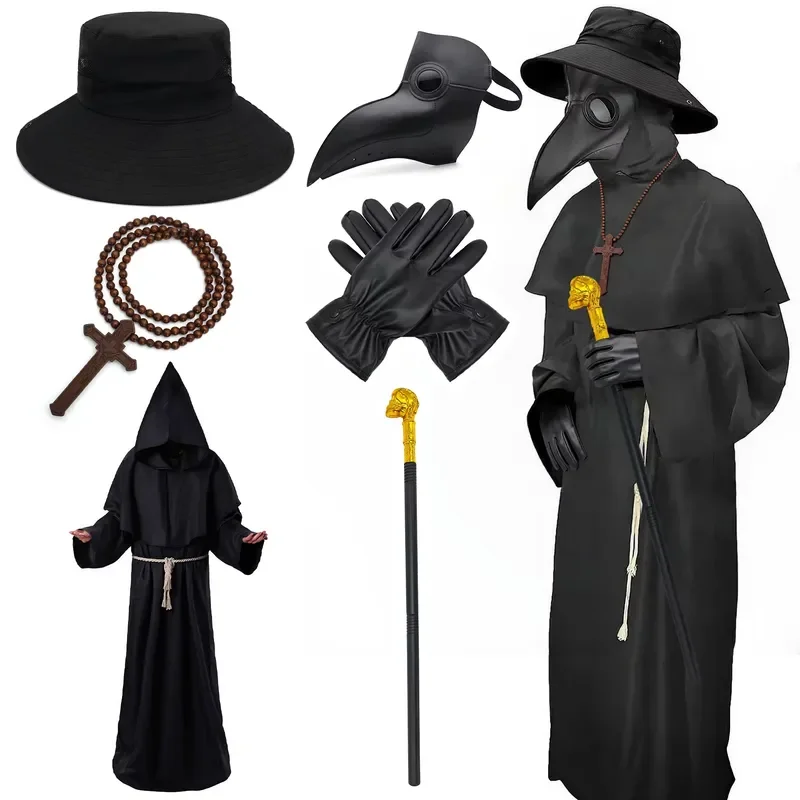 Medieval monk robe cross-border use wizard missionary priest costume halloween cosplay grim reaper black hooded cape men