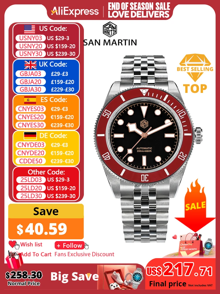 San Martin New 40mm BB Diver Watch Top Brand Classic Mens Watches NH35 Automatic Mechanical Sapphire Waterproof Reloj SN0128