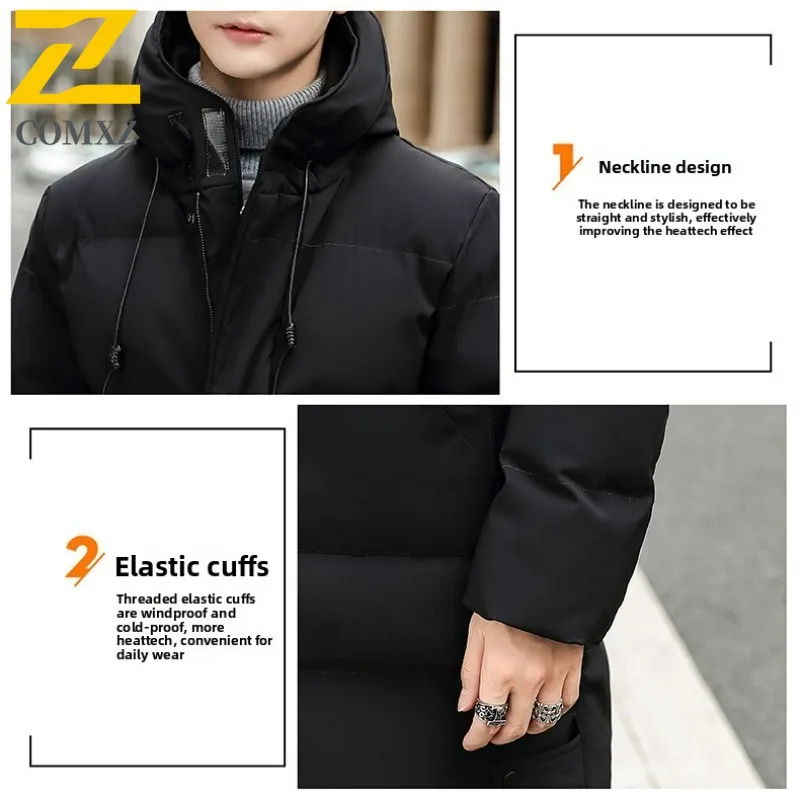 COMXZ New Plus Size Men Cotton - Padded Jacket Hooded Mid - Length Autumn Winter Warm Thickened Simple Waterproof Windproof Coat