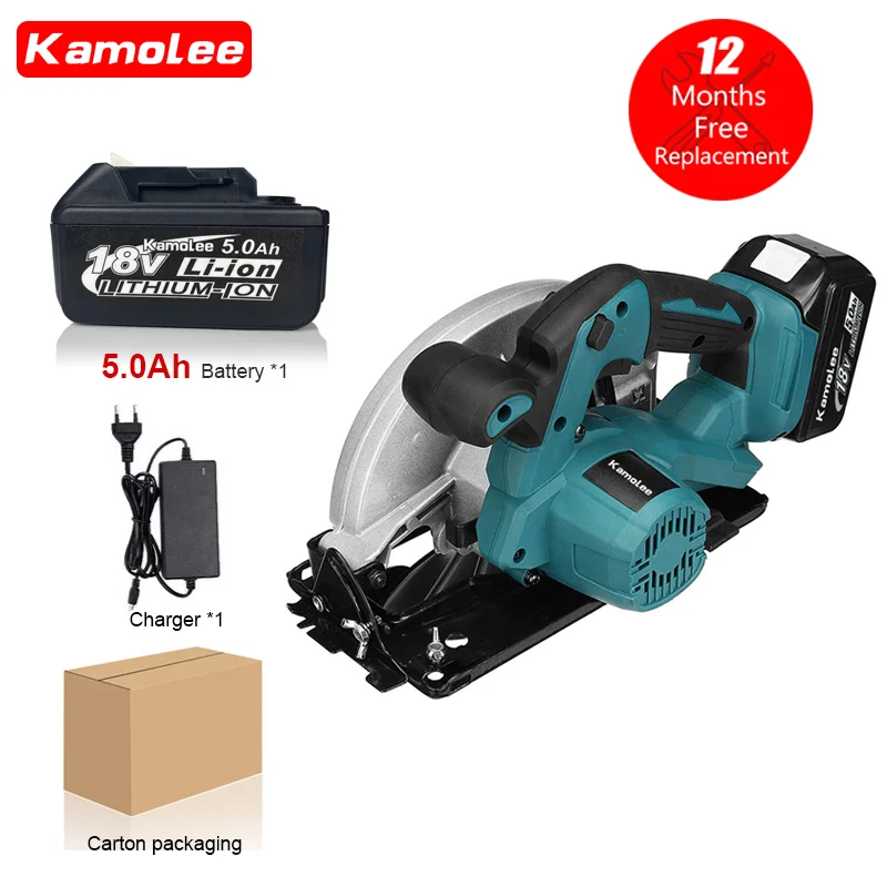 Kamolee 7 inch 21V 6.0Ah 6000mAh Electric Circular Saw  for Home DIY Compatible Makita 18V Battery