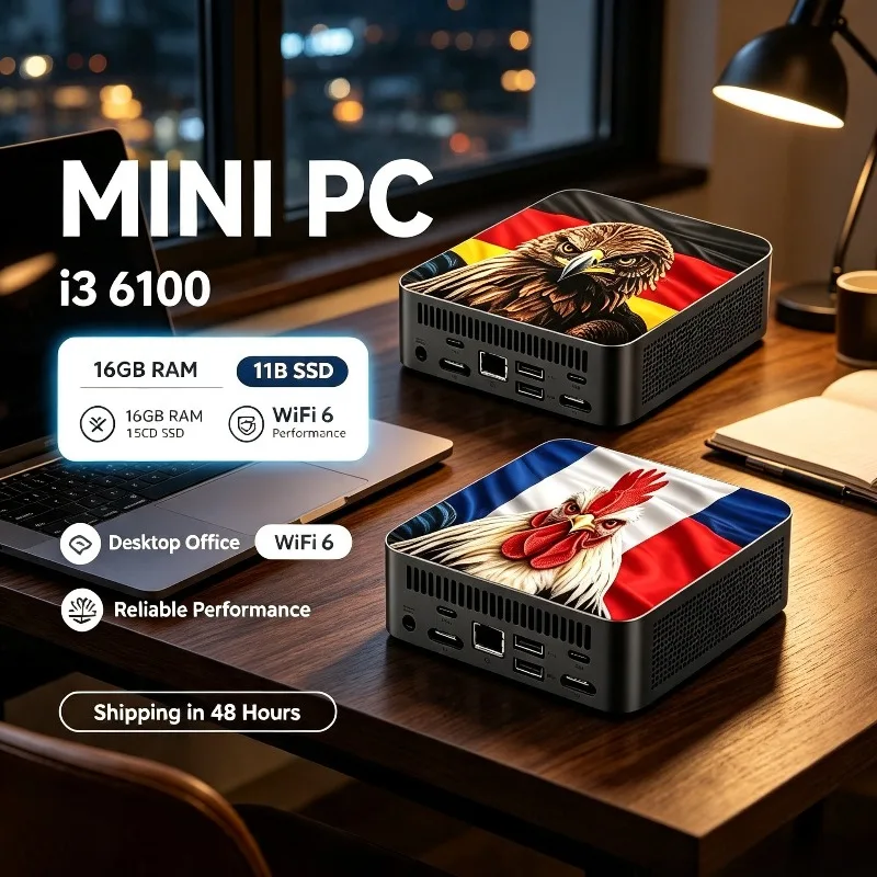 PC Gamer Mini Desktop Intel i3 6100 2026, 16GB RAM, 2TB SSD, Win11, Wi-Fi 6, BT5.2, para Uso em Escritório e Estudo