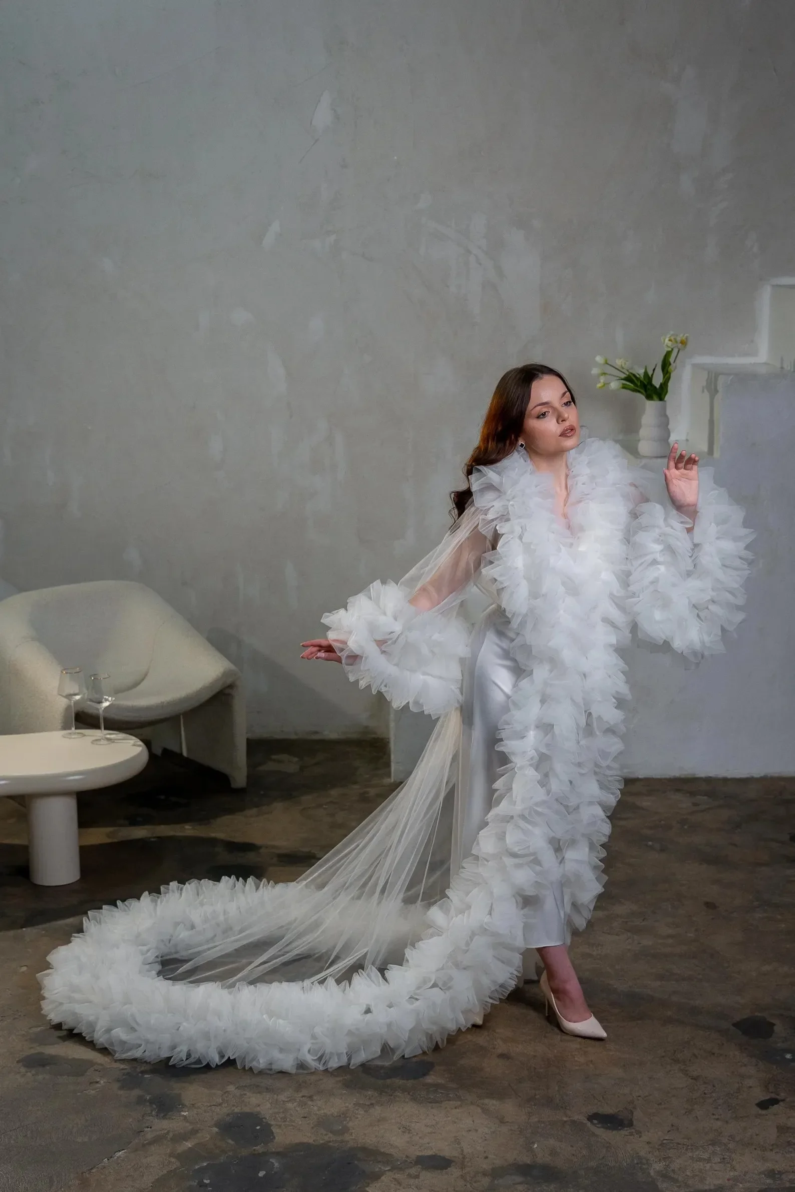 Custom Fluffy Tulle Maternity Cloak Bridal Women Dresses Photo Shoot Beach Birthday Party baby Shower Bride Coat Photo Props