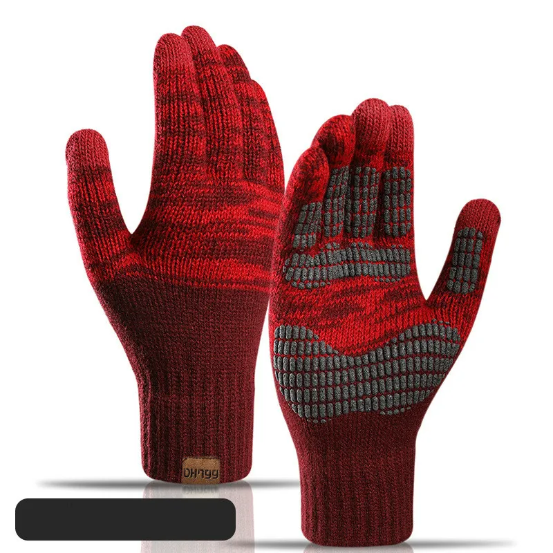 Large Size Men Autumn Winter with Velvet Color Offset Printing Touch Screen Protection Warm Gloves