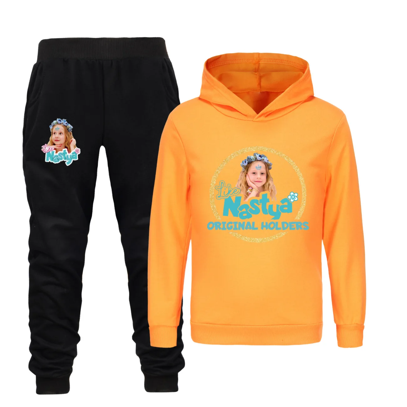

Детский спортивный костюм Like Nastya, весенний комплект одежды с мультяшными персонажами для мальчиков и девочек, свитшот + брюки, спортивная одежда для школьников
