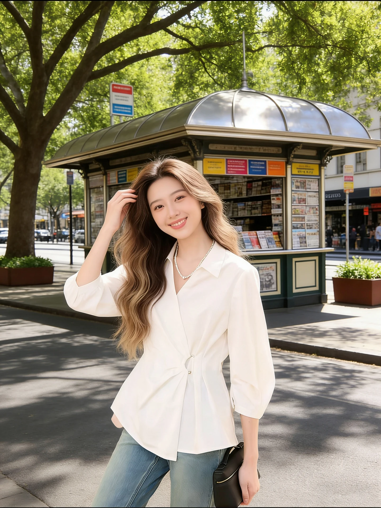 

Unique Women's irt 2026 New Spring White Waist-Cinching V-Ne Unusual Length Breathable Korean Sle Seven-Quarter Sve