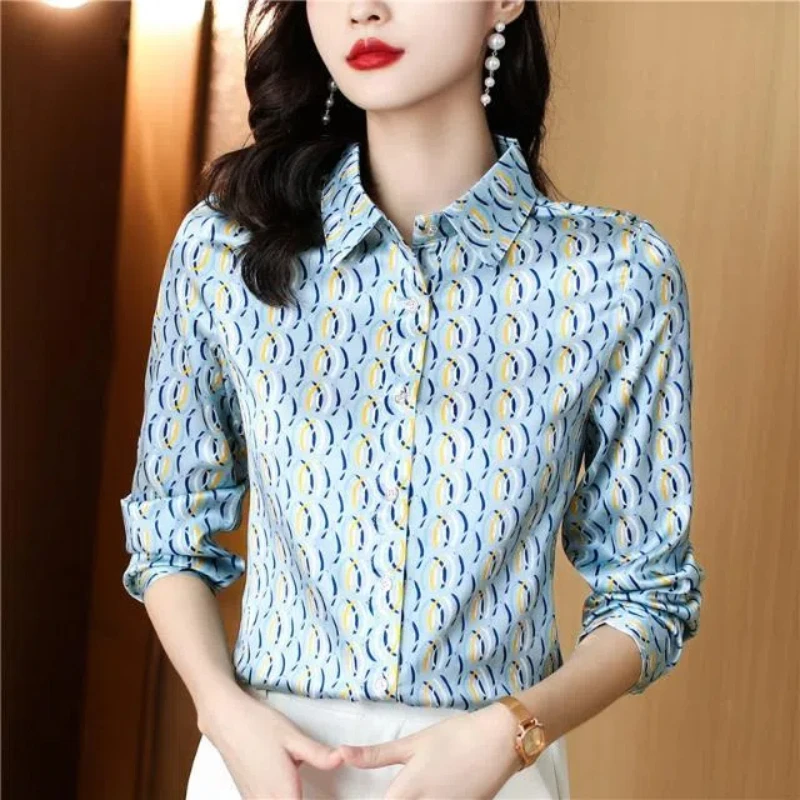 Hangzhou Simulation Silk Shirt Women\'s Long Sleeved Spring and Autumn New Fashion High-end Satin Big Brand Printed High-end Top