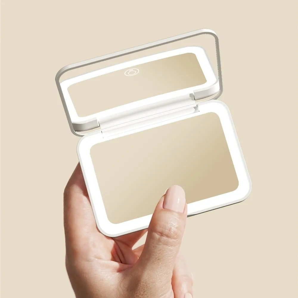 Compacte mini opvouwbare make-upspiegel Vergrotende draagbare LED-licht Desktopspiegel Touchscreen Dimbare cosmetische spiegel Dames