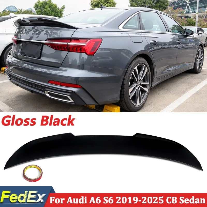 FOR AUDI A6 S6 C8 2019 2020 2021 2022 2023 2024 2025 PSM STYLE HIGH KICK GLOSSY BLACK TRUNK SPOILER WING