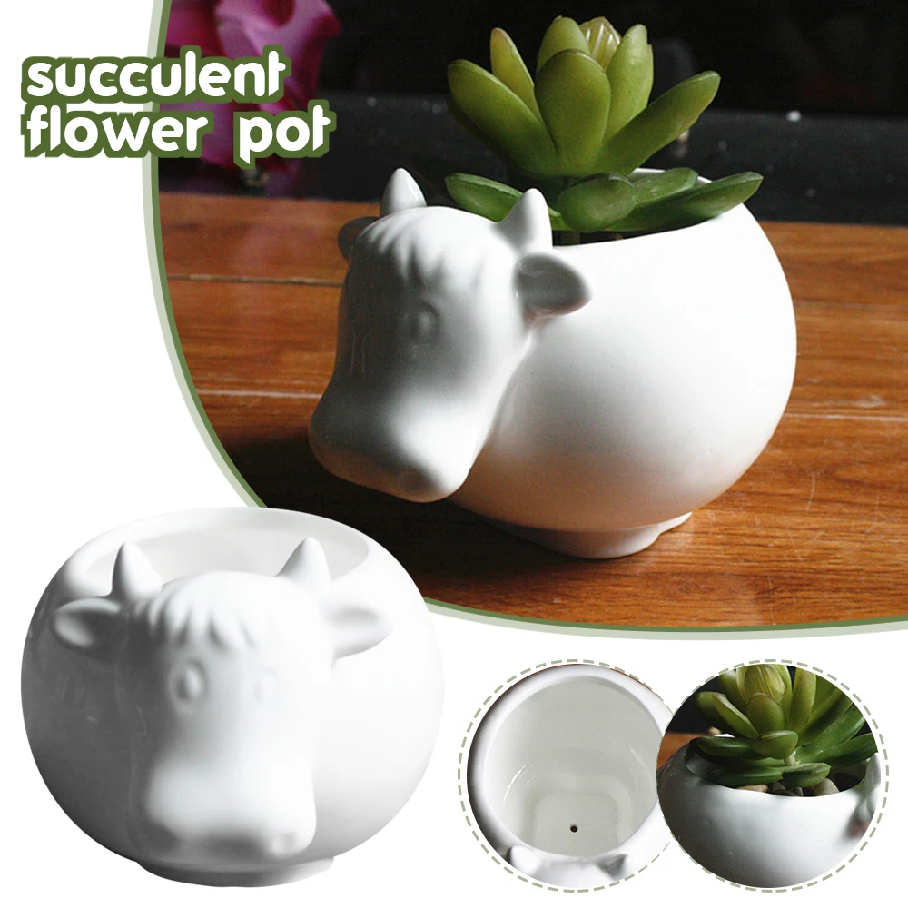 Mini Cute Ceramic Animal Flower Pot Glazed Ceramic Planter Pot  Indoor Mini Flower Pots Cartoon Animal Plant Pot