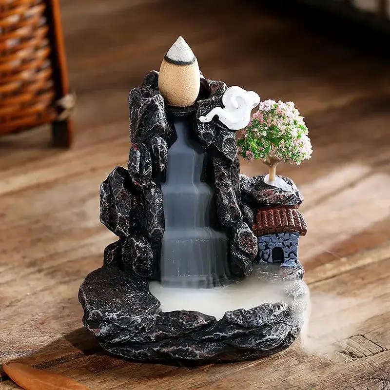 Waterfall Backflow Incense Burner Resin Backflow Incense Burner Candle Innovative Tower Incense Aromatherapy For Home Decoration