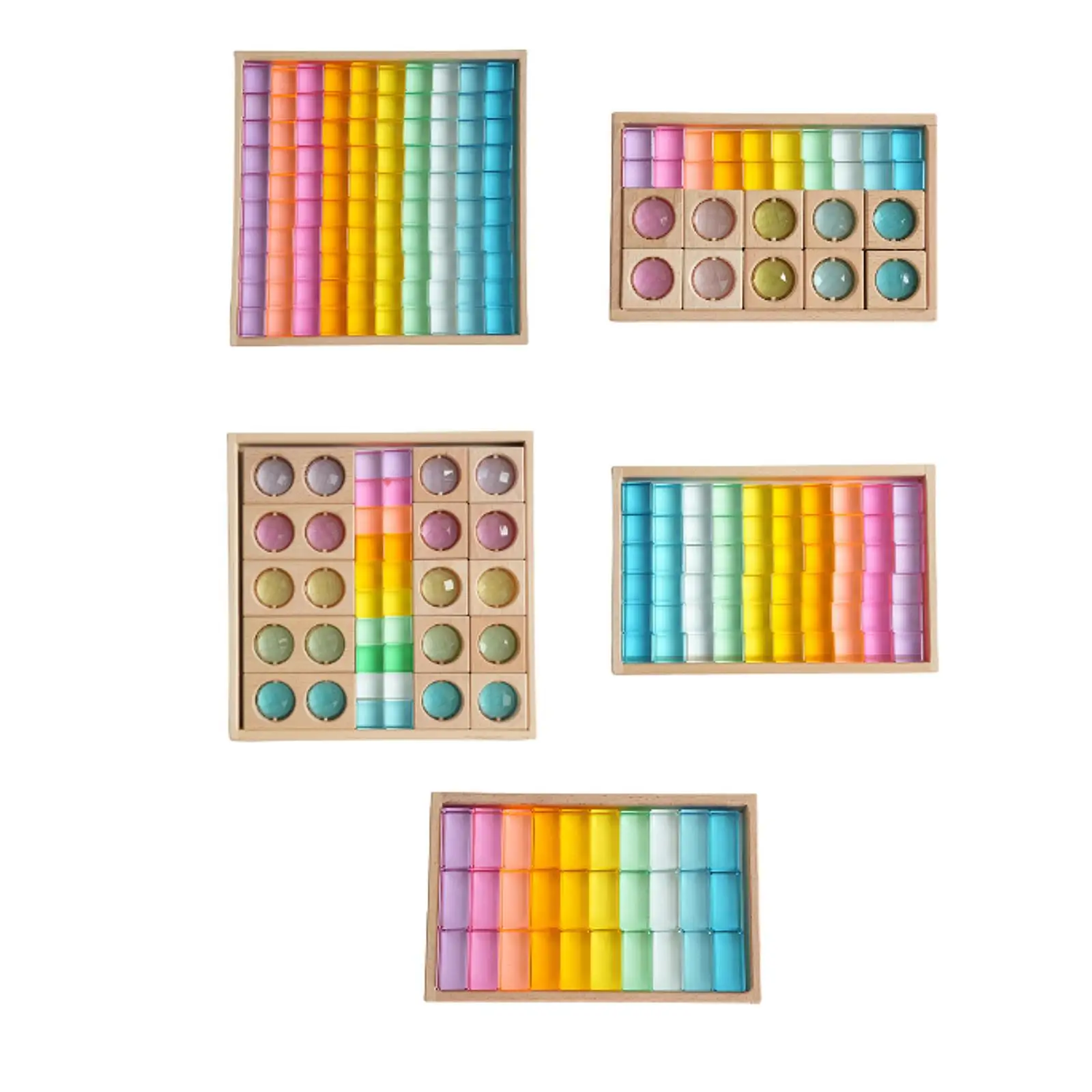 Rainbow Building Blocks Set Transparent with Wooden Storage Box Appearance