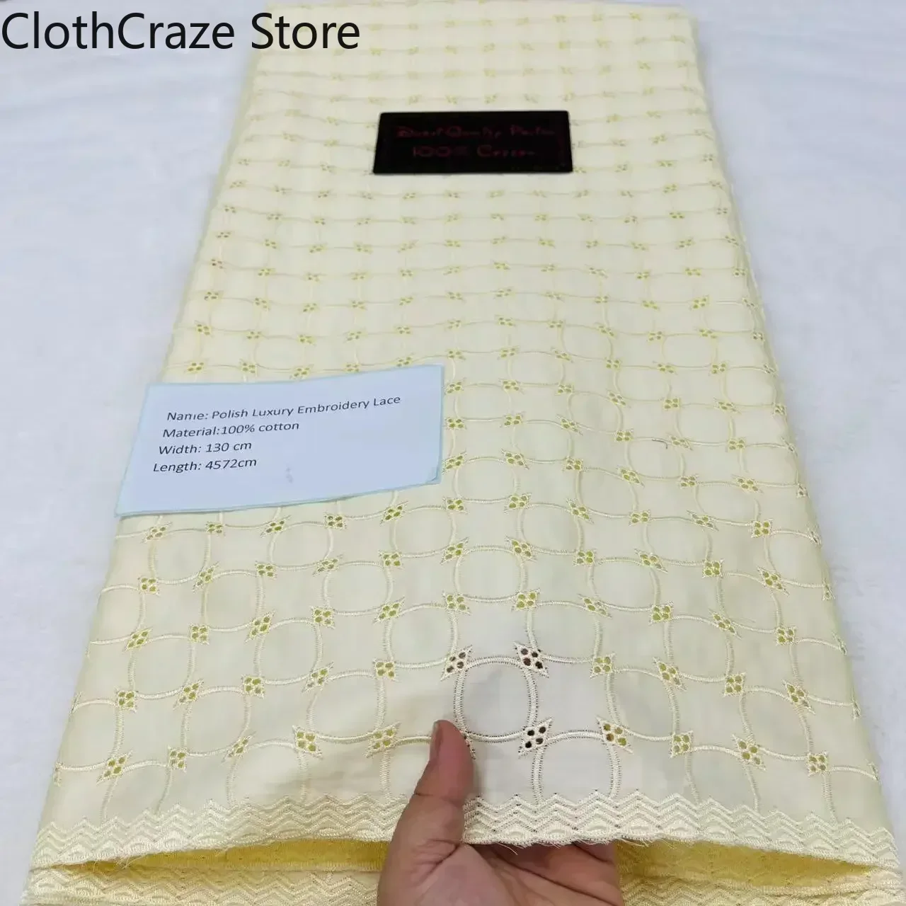 

Luxurious Embroidery Polish Fabric 100% Cotton Swiss Voile Lace Polish Lace Fabric High Quality 5 Yards Materials for Man T735