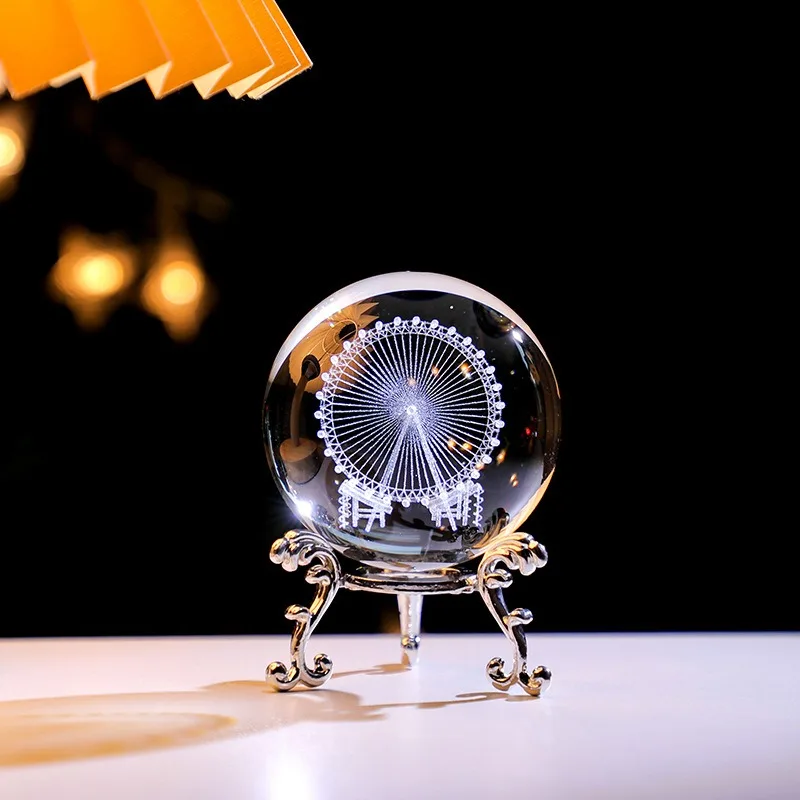 The 3D Inlaid Ferris Wheel Crystal Ball, with A Creative Metal Base and A Galaxy Glass Ball, Has A Beautiful and Grand Shape