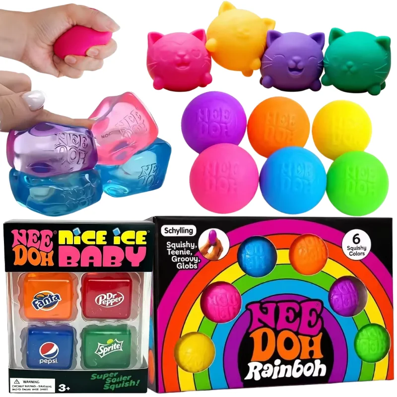 Schylling Nee Doh Nice Cube & Mini Cat & Six Color Round Sensory Pinch Blocks Stress Relief Puzzle Kids Souvenir Blind Box