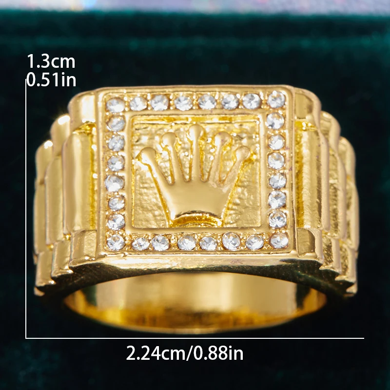 Europe and The United States Retro Inlaid Shiny Zircon Drip Oil Crown Pattern Gold Colour Ring Men's Luxury Glamour Accessories image 4