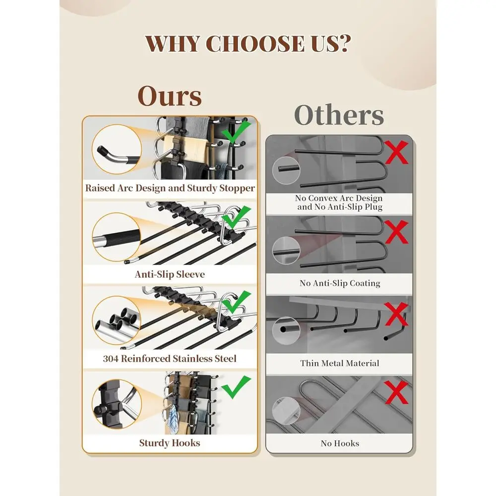 Space Saving Metal Closet Organizer, Anti-Slip Design, Multi-Layer Hangers for Jeans, Trousers, Skirts, Scarves, Slacks, Black view 5