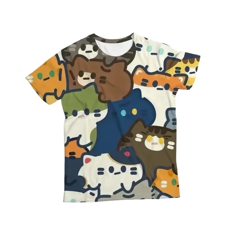 Die Die Le Cat Full Print T-shirt Simple Design for Children, Adults, Niche, Sweet Girl Couple, Versatile Summer Family Top