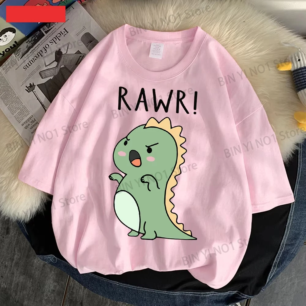 

Fierce Cartoon Dinosaur Print Short Sleeve Soft Sport T Shirts Womens Mens Basics Versatile Tops Trendy Beautiful Tee Clothes