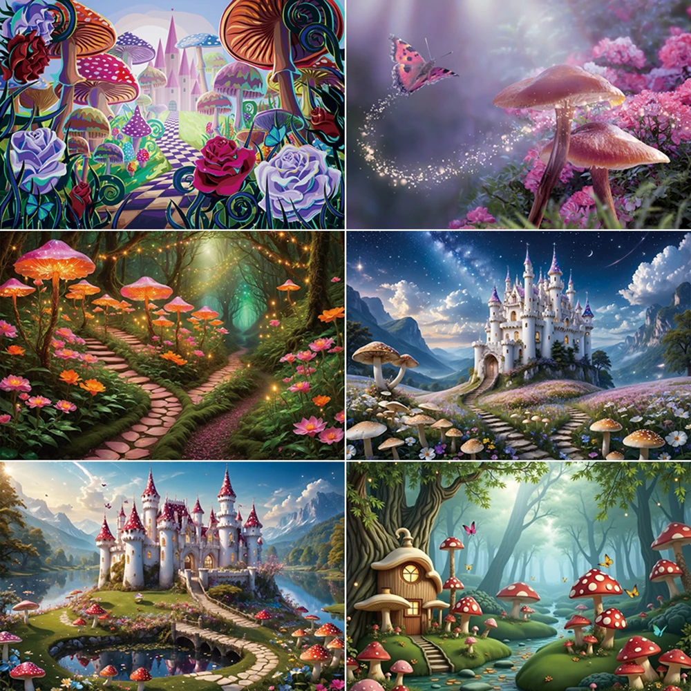 

MOON.QG Magical Fairy Tale Photography Background Mushroom Flowers Jungle Photozone Backdrop Children Studio Photozone Supplies