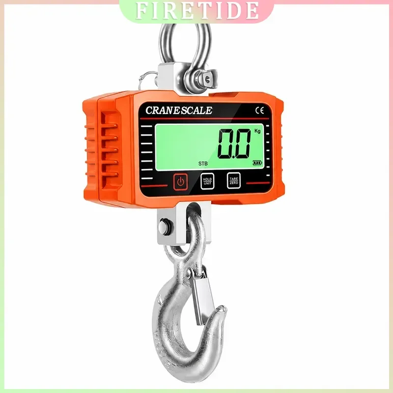 2000kg Digital Hook Scale, Portable Crane Scale with LCD Display, Industrial 2T Hanging Weighing Tool