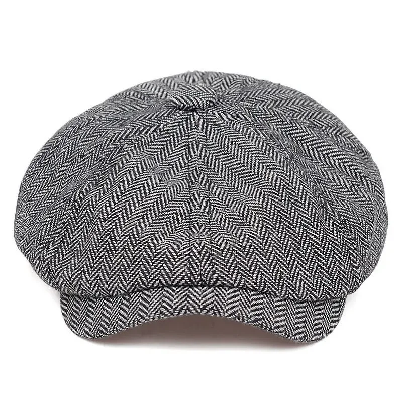 Retro Tweed Newsboy Hat Men Beret Gatsby Beret Hats Street Caps Peaked Octagonal with Brim Caps Winter Spring Hip Hop Beret