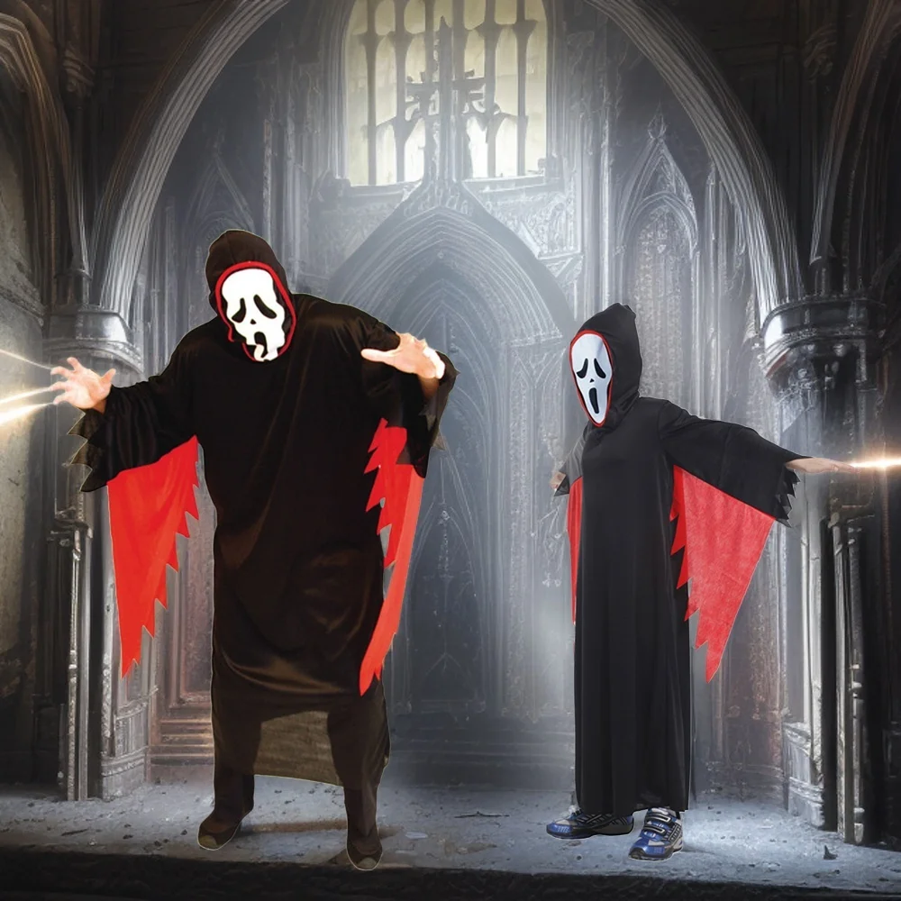 Disfraz de cara de fantasma de terror para niños y adultos, fiesta de Halloween, Cosplay, juego de rol, máscara de calavera para niño y adolescente + conjunto de bata