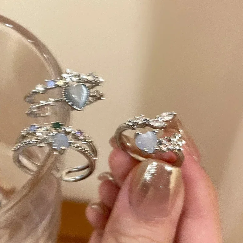 2024 Fashion Jewelry Crystal Rings Heart Adjustable Ring Irregular Geometry Punk Vintage Rings Set for Women Girls Hot Sales image 2