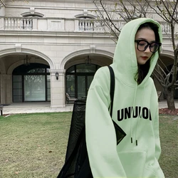 Mint green mambo style American retro hooded sweater women's 2024 new popular autumn loose coat top winter clothes  sweatshirt