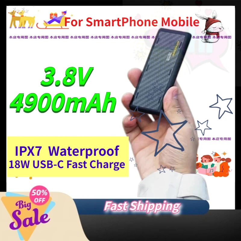 

Portable 4900mAh 3.8V Power Bank for SmartPhone Mobile Powerbank IPX7 Waterproof 18W USB-C Fast Charge High-Quality In Stock