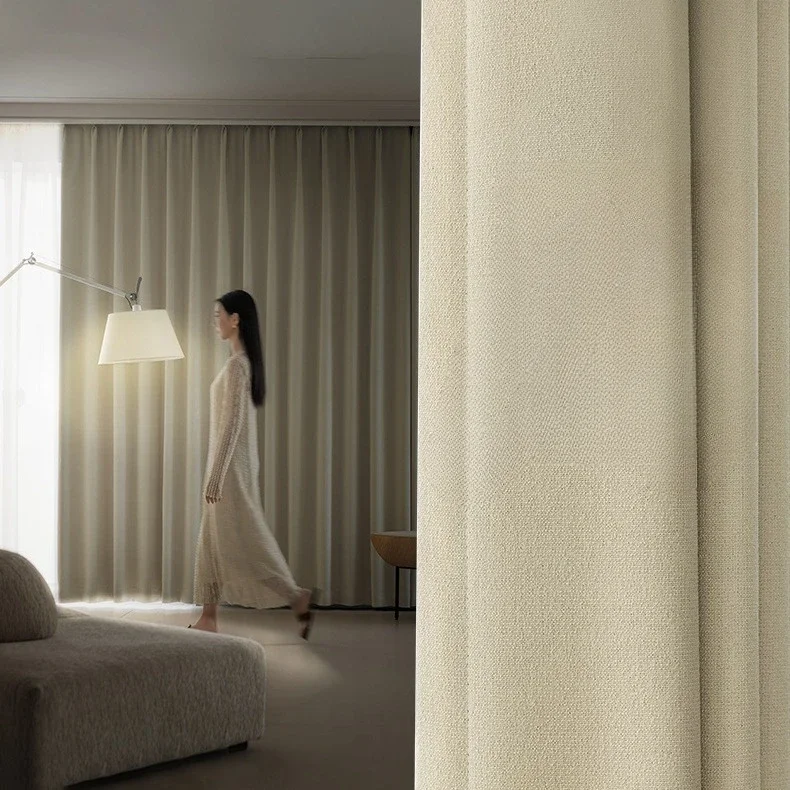 French Cream Wind Curtains Blackout 2024 New Bedroom High-end Light Luxury Modern Simple Living Room Cotton and Linen Full Cloth