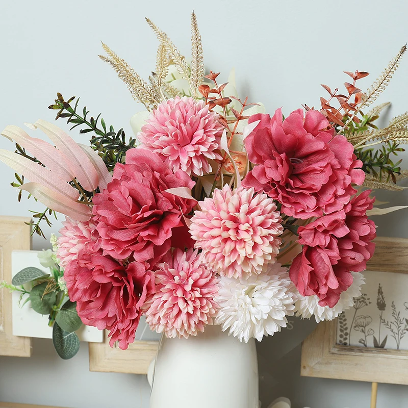 Kahaul Pfingstrose Hortensie Künstliche Braut Handgefertigter Blumenstrauß Hochzeit Wohnzimmer Zuhause Weihnachten Garten Hintergrund Tisch Vase Dekor