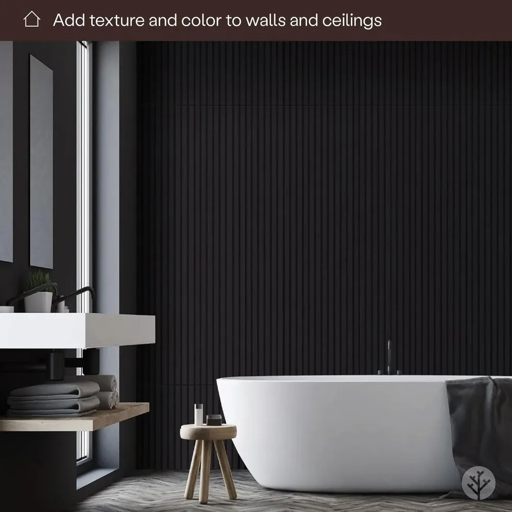 Wood Wall Panels, 2 X 94.49” X 12.6”, Slatted Matte Black Veneer, Wood Wall Panels