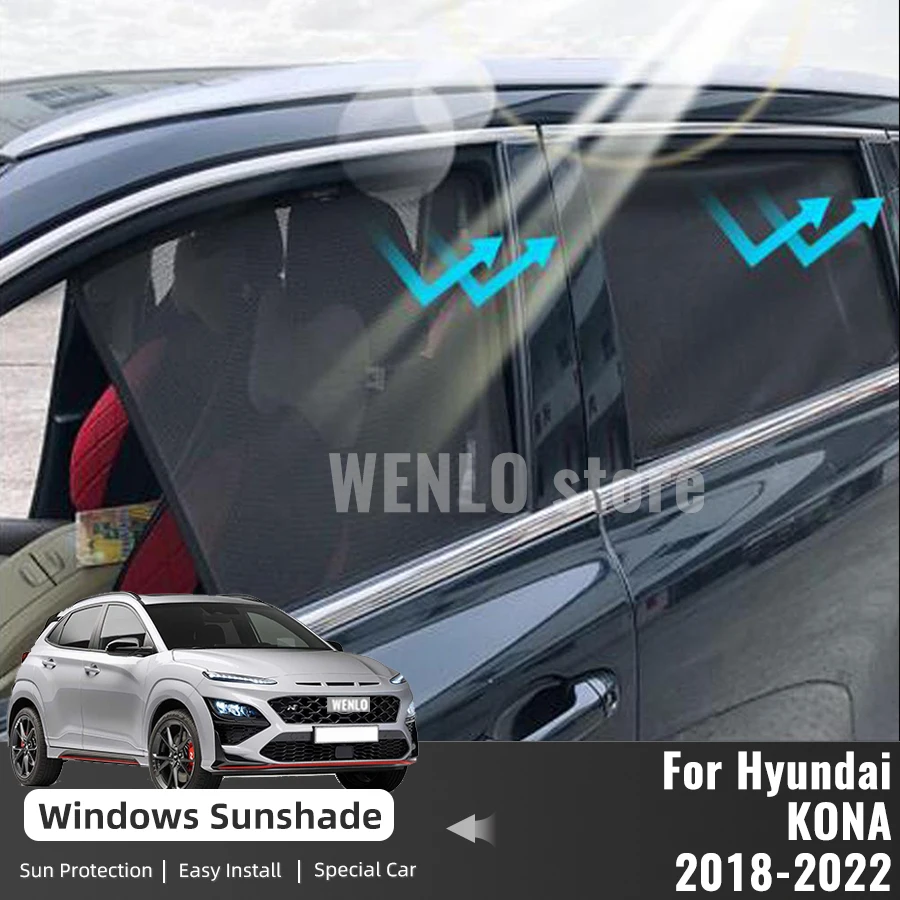 For Hyundai KONA Kauai Encino OS 2018-2022 Magnetic Car Sunshade Front Windshield Frame Curtain Rear Side Window Sun Shade Visor