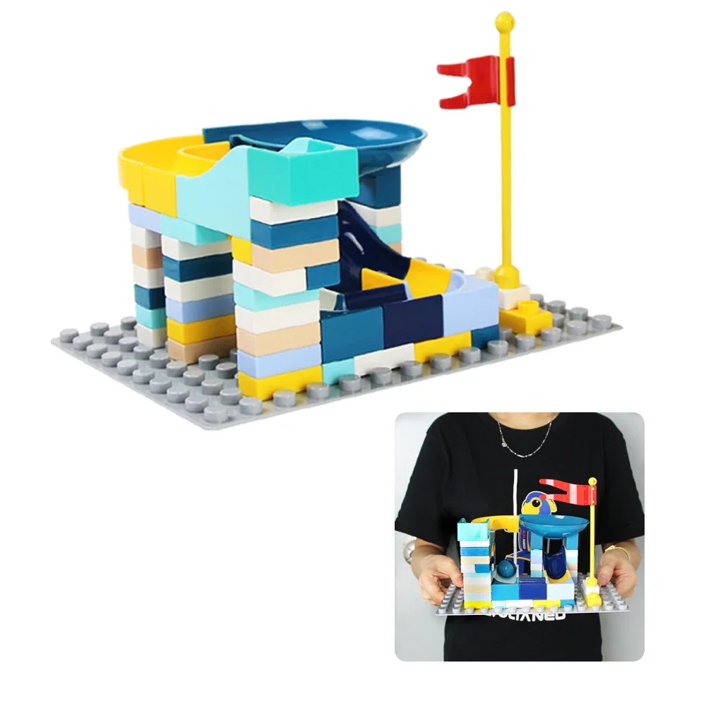 65個/セット マーブルレース ランブロック デュプロ互換 ビルディング プラスチック ファンネル スライド DIY組み立て クラシックベースプレート