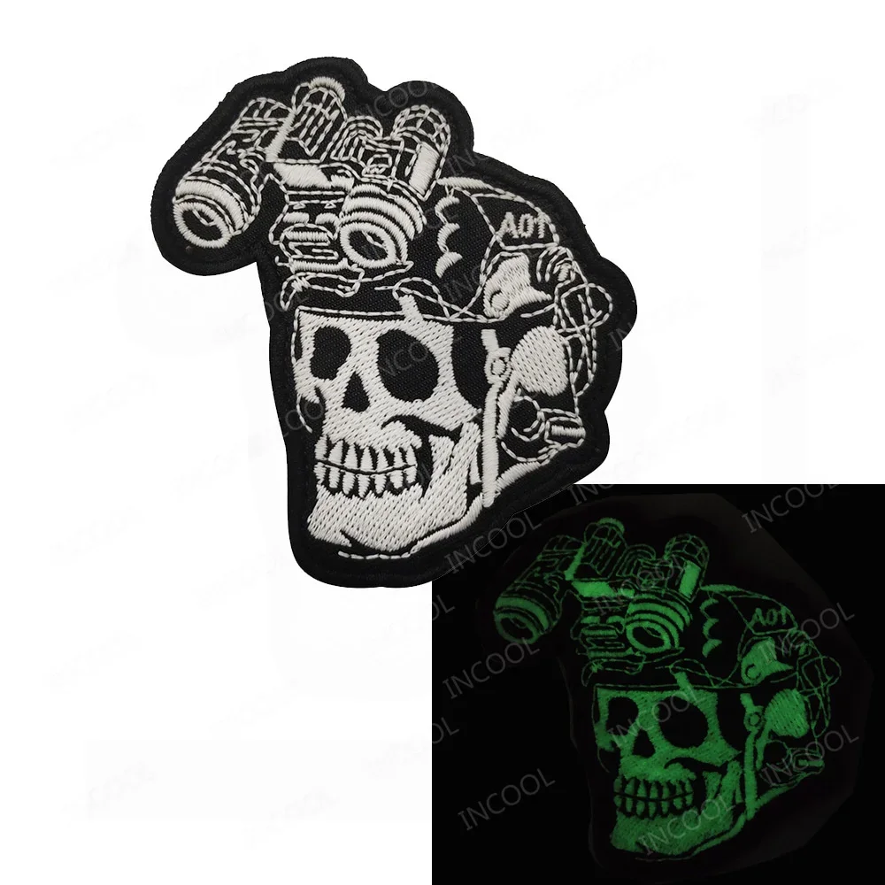 Skull Masks Death God Rubber PVC Japanese Devil Mask Patches Tactical Shoulder Decorative Armband Badges Glow In Dark